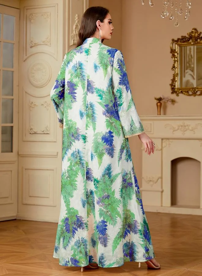 Take Two Women Leaf Print Embroidered Patch Jalabiya